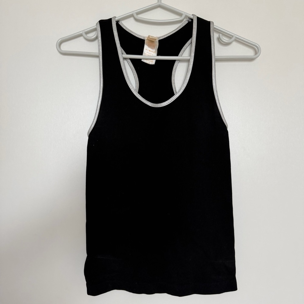 Black Tank Top with Metallic Gray Accents